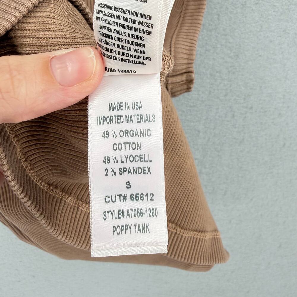 Agolde Tan Poppy Scoop Neck Ribbed Basic Layering Summer Casual Simple Tank Top - Picture 11 of 11